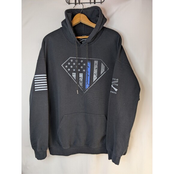 Grunt Style Blue Line Crest Long-Sleeve Hoodie for Men XL This We’ll Defend - Picture 1 of 6